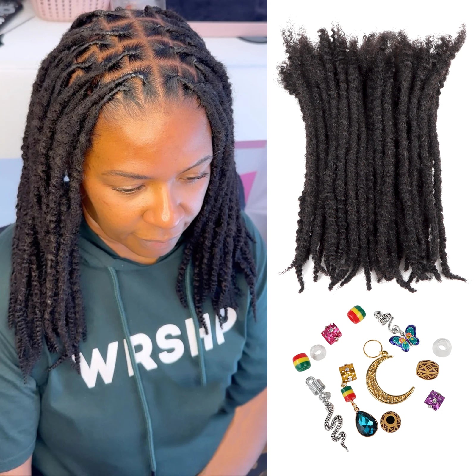 AHVAST 100% Human Hair Curly Ends Locs Texture Locs Dreadlocks Extensions Textured Coiled Tips Locs