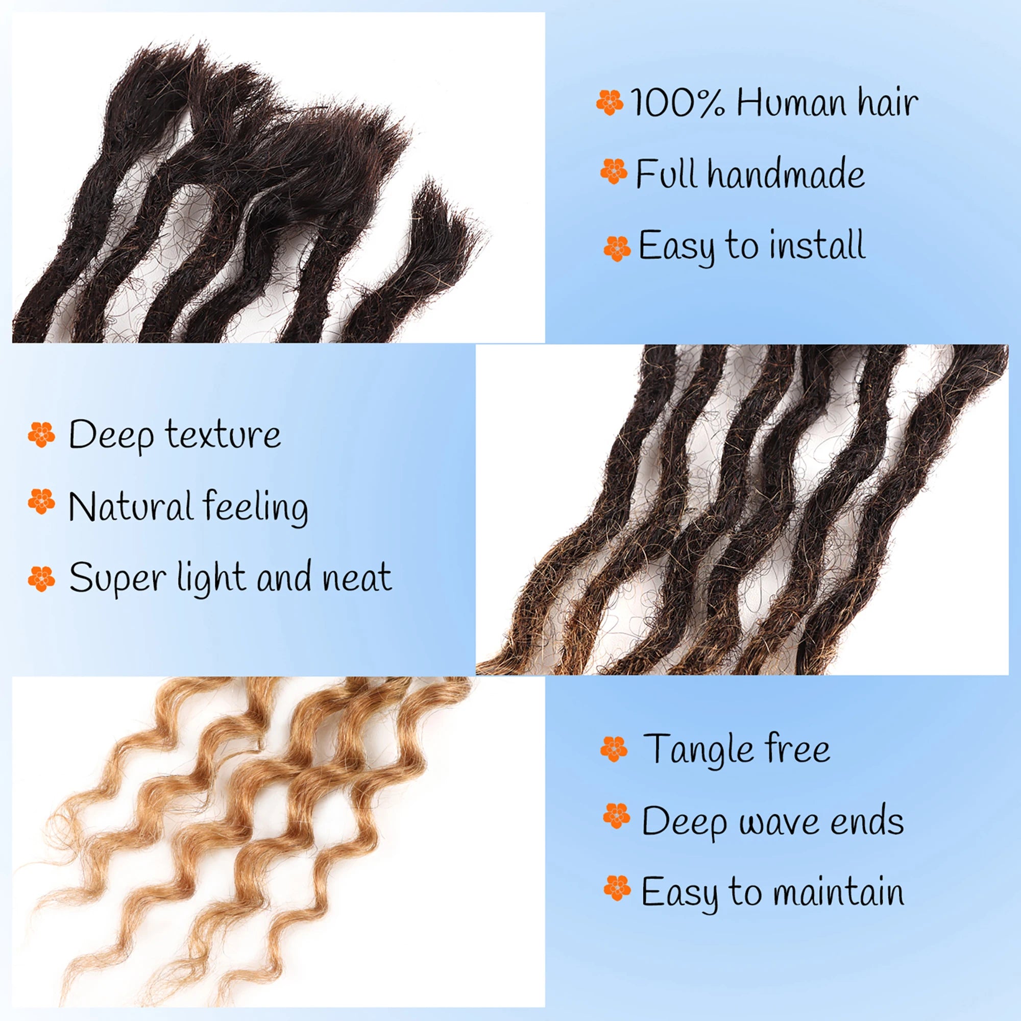 AHVAST 0.4cm 0.6cm 0.8cm Width 100%Human Hair Textured Loc Extension Natural Hair Curly Hair,Full Handmade Permanent Hair