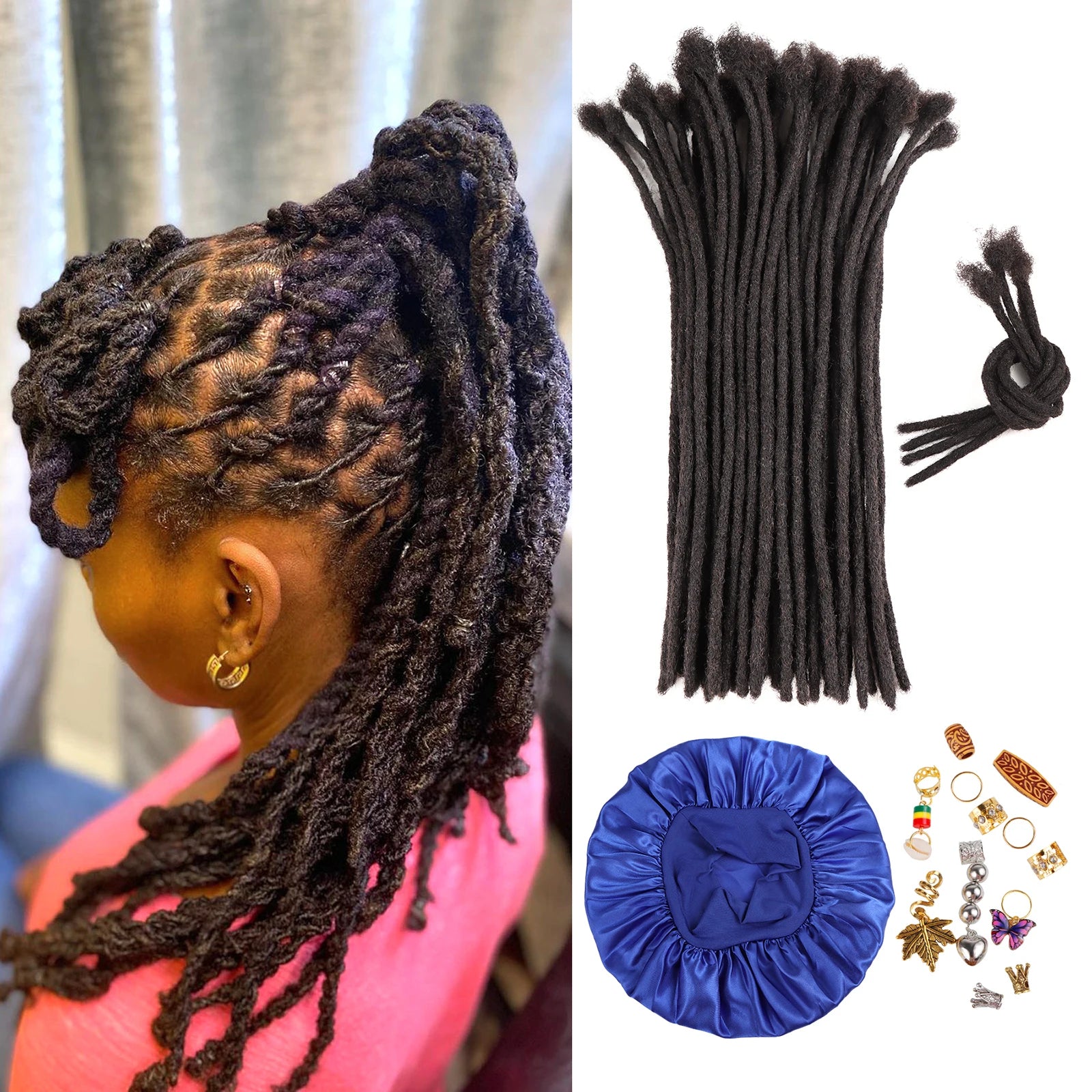 AHVAST 0.2cm 0.4cm 0.6cm 0.8cm Dread Locks Crochet Hair 100% Real Human Hair Handmade Mirco Dreadlocks Extension For Men Women