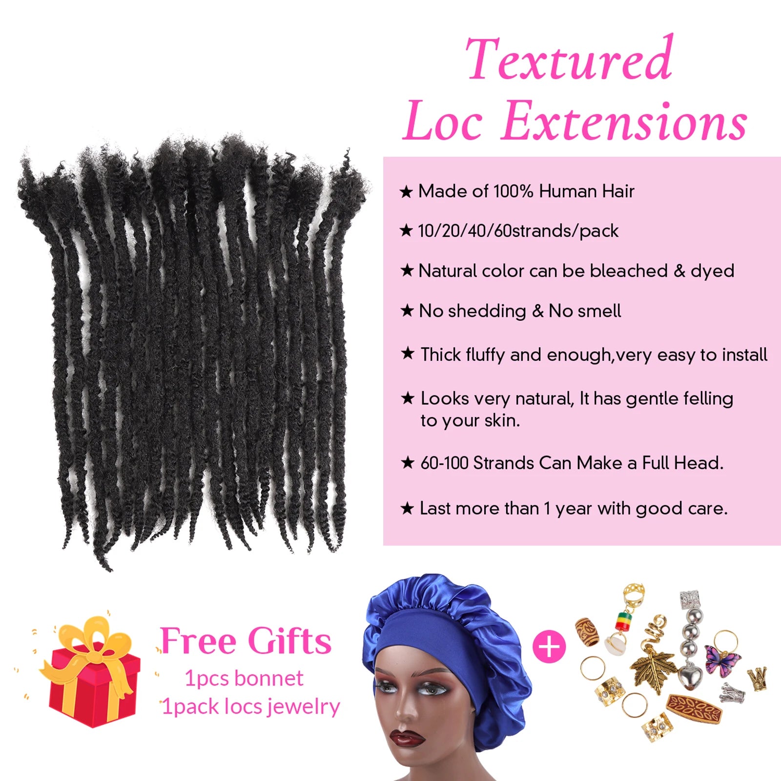 AHVAST Textured Locs 8-30inch 0.4 0.6 and 0.8 Thickness Options 100% Real Human Hair Dreadlock Extensions for Man/Women Handmade