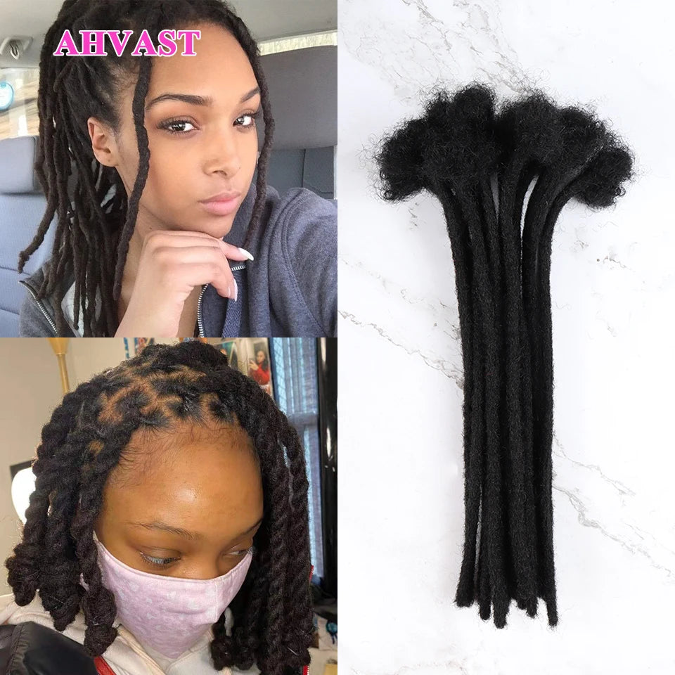 AHVAST 4inch and 6inch Natural black  Color Dreads Extensions 100% Full Handmade Human Hair Soft Dreadlocks 60 Strands
