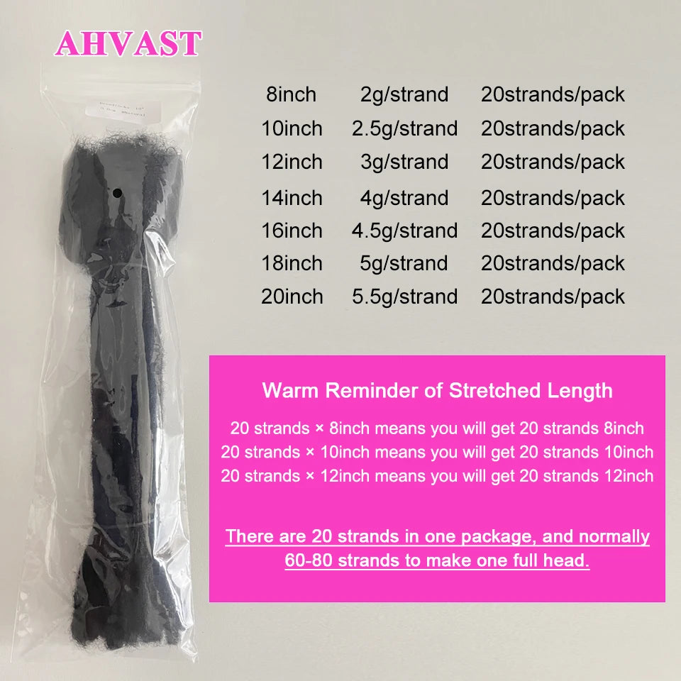 AHVAST Cheap Dread LOCS  Extensions  NATURAL Human Hair  free shipping Natural black color #30 Color For Women And Men And Salon