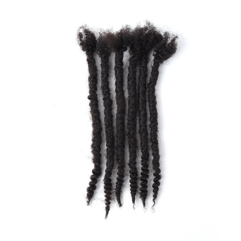 AHVAST Textured Coiled Tips Curly Ends Locs Human Hair Extensions Natural Black Small Size 0.6cm