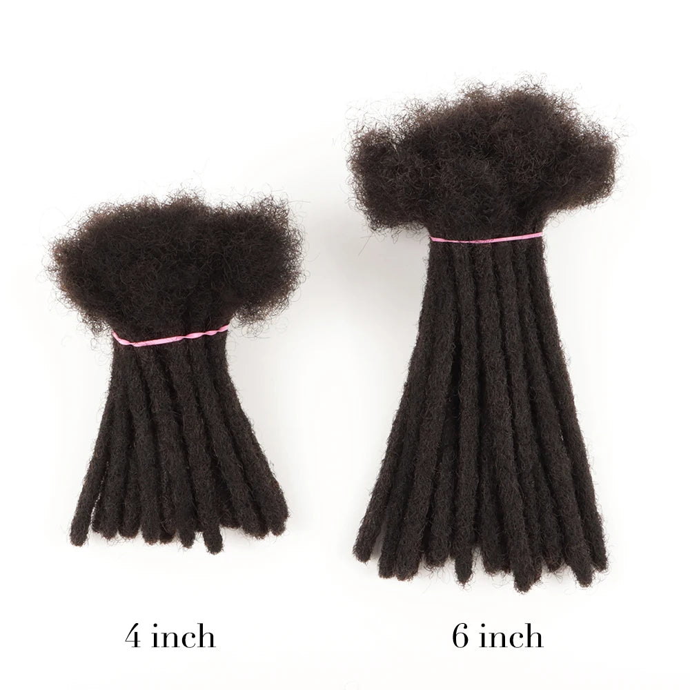 AHVAST 4inch and 6inch Natural black  Color Dreads Extensions 100% Full Handmade Human Hair Soft Dreadlocks 60 Strands