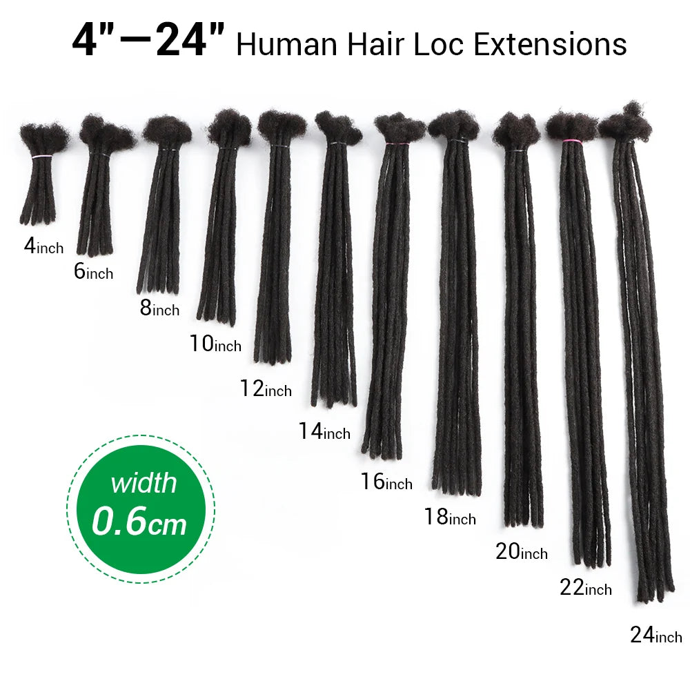 VAST 0.6cm 20/40/60 Strands 100% Human Hair Afro Kinky Dreadlock Extensions for Women Full Head Handmade Human Locs Extension