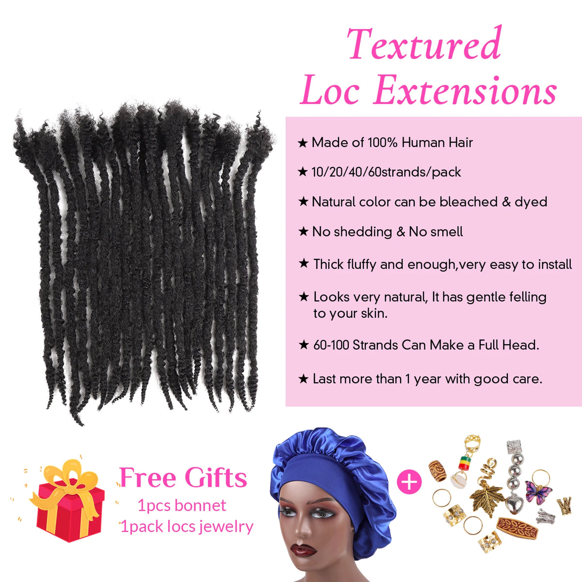 AHVAST Textured Locs 8-30inch 0.4 0.6 and 0.8 Thickness Options 100% Real Human Hair Dreadlock Extensions for Man/Women Handmade