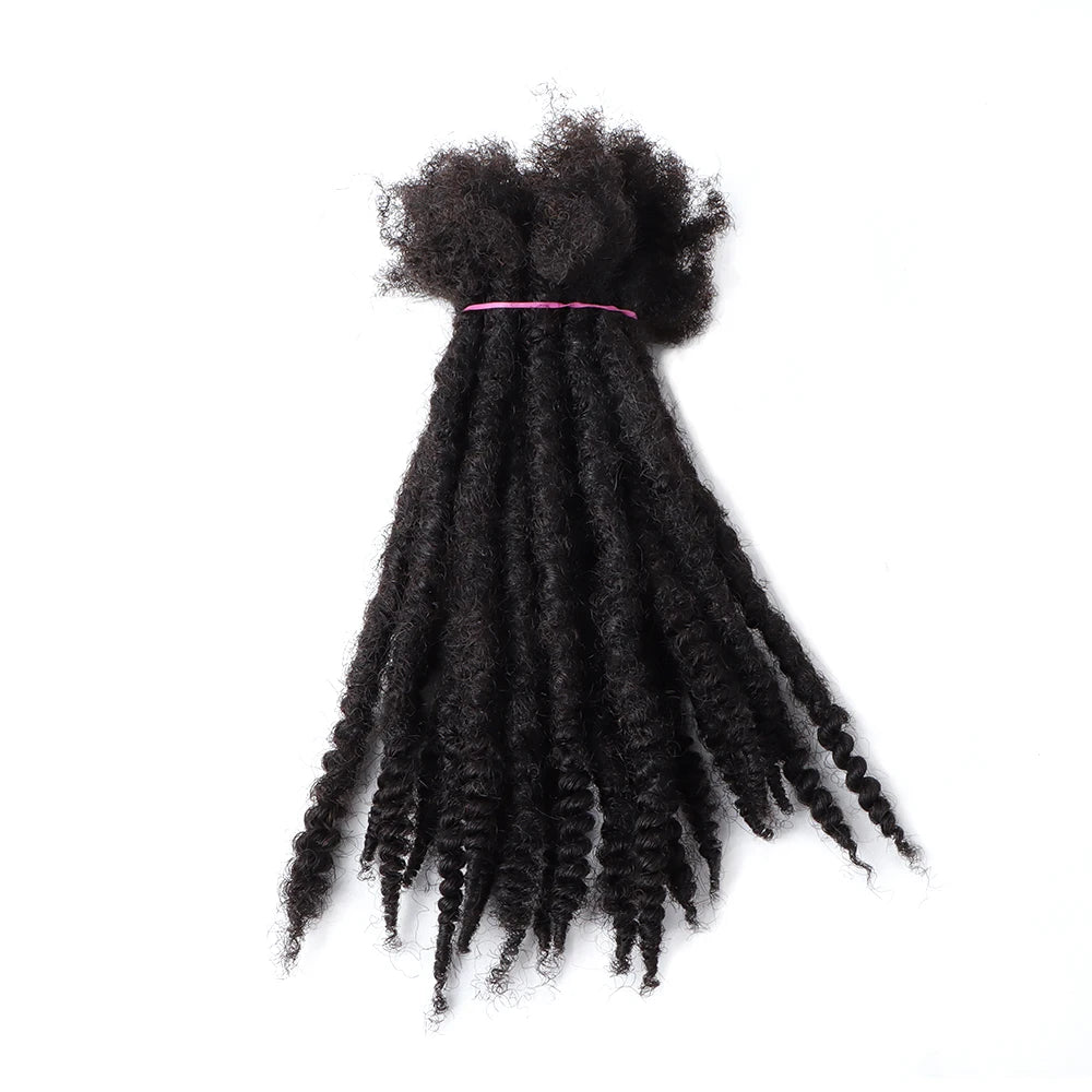 AHVAST Textured Coiled Tips Curly Ends Locs Human Hair Extensions Natural Black Small Size 0.6cm