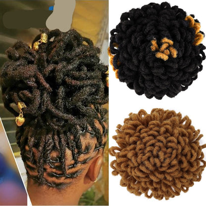 Synthetic Afro Hairpiece Dreadlock-Ponytail High Afro Puff-Faux Loc Bun Crochet Braided Clip-In Hair