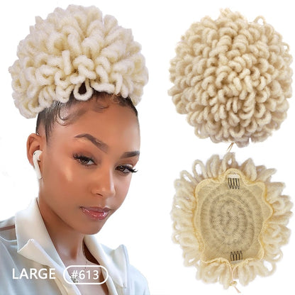Synthetic Afro Hairpiece Dreadlock-Ponytail High Afro Puff-Faux Loc Bun Crochet Braided Clip-In Hair