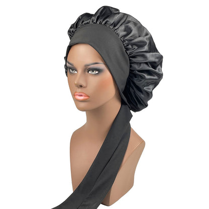 Women Satin Bonnet Spandex Wide Stretchy Band Long Tail Bonnet for Women