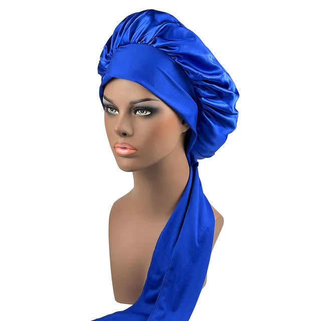 Women Satin Bonnet Spandex Wide Stretchy Band Long Tail Bonnet for Women