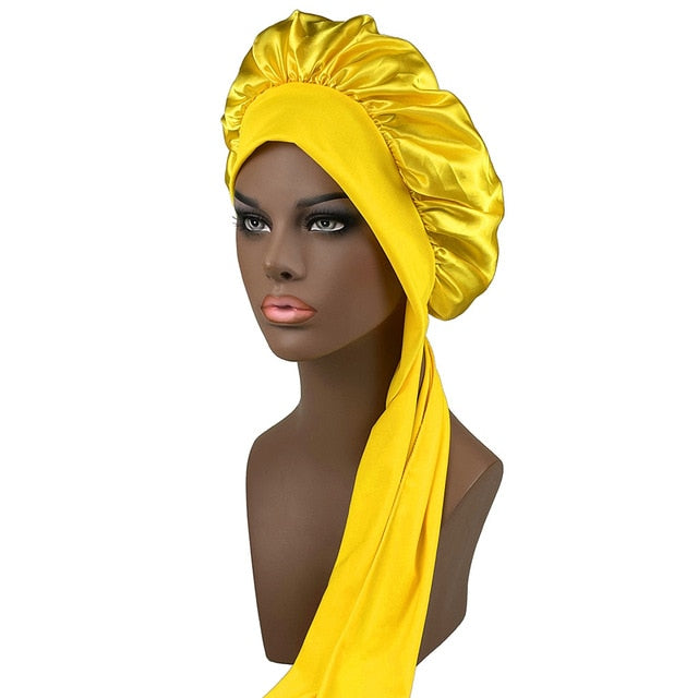 Women Satin Bonnet Spandex Wide Stretchy Band Long Tail Bonnet for Women