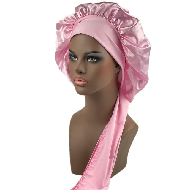 Women Satin Bonnet Spandex Wide Stretchy Band Long Tail Bonnet for Women