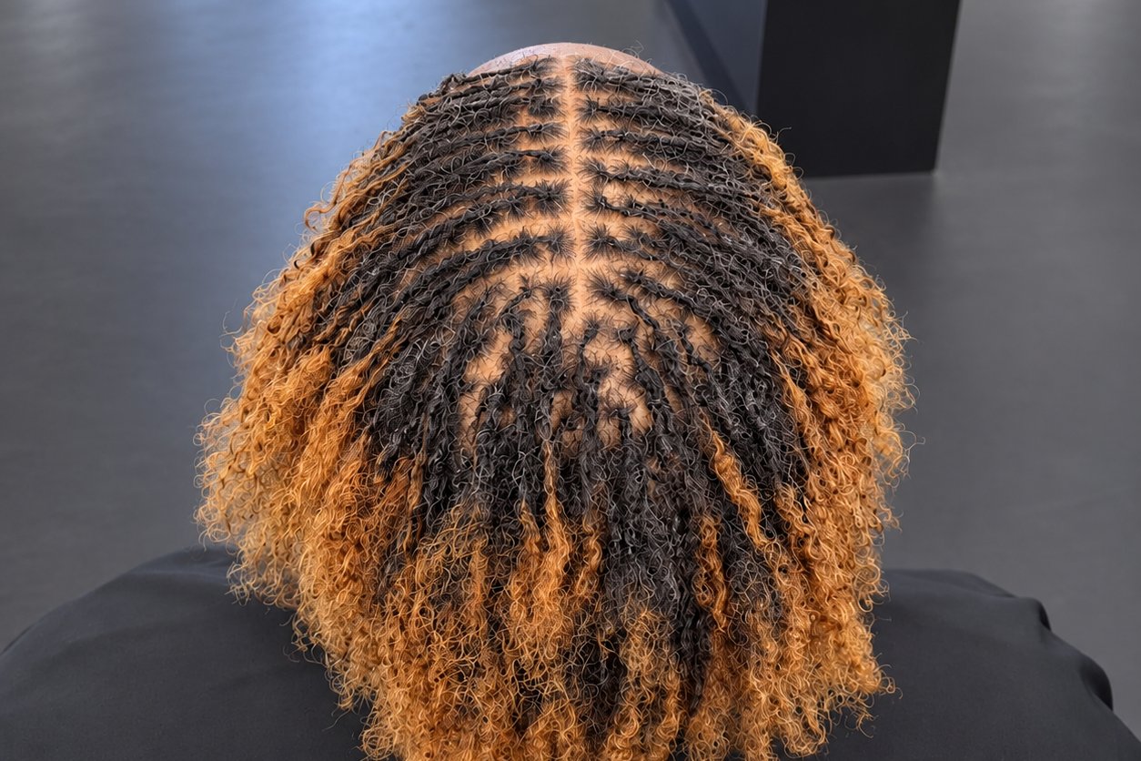 Microlocs with clean grid parting and highlighted curly ends